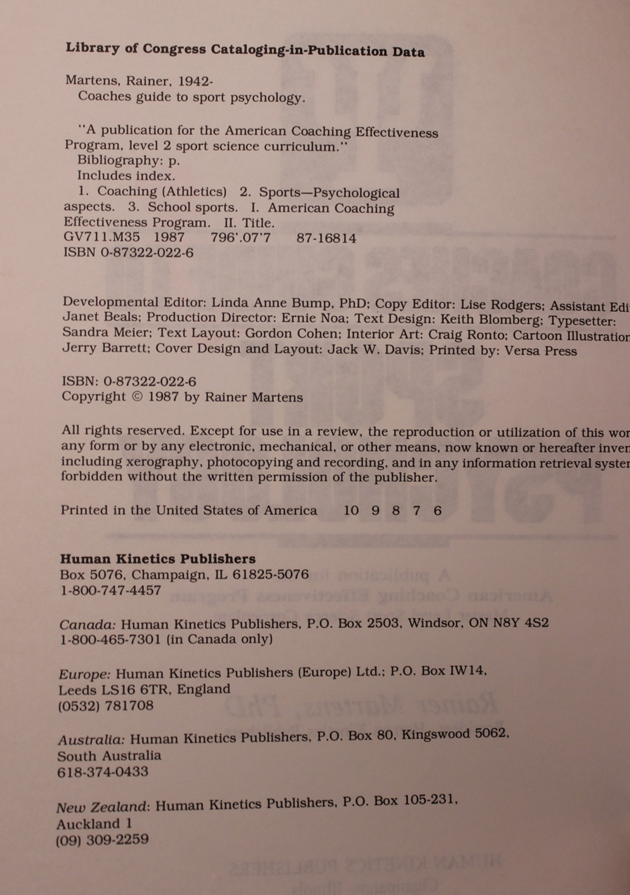 Coaches guide to Sport Psychology - Rainer Martens